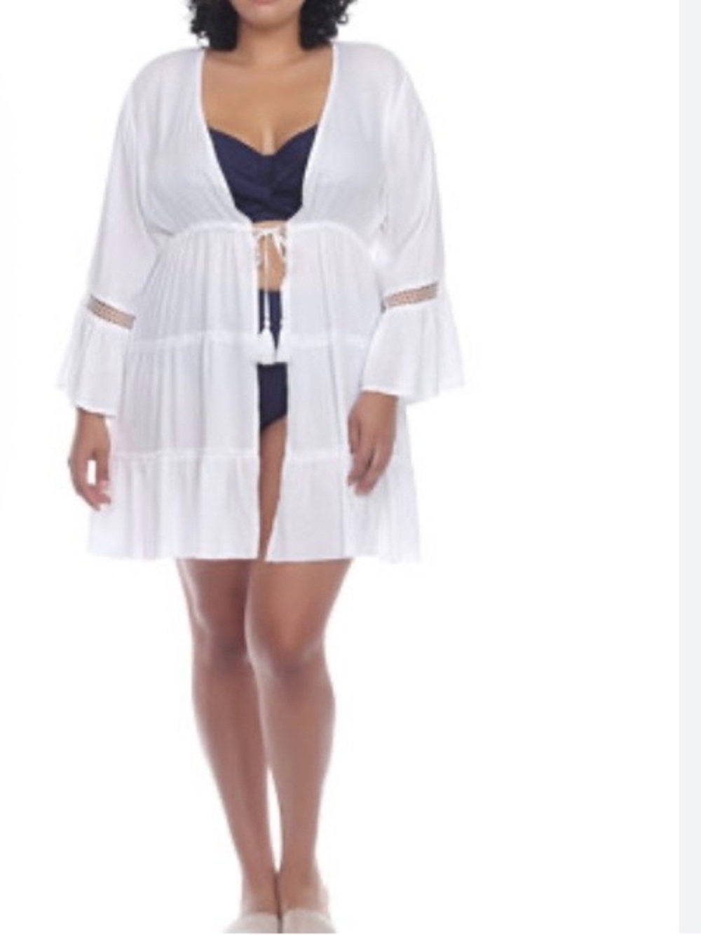 NWT Raviya Plus Size Front Open White Tunic Cover-Up Size 3X